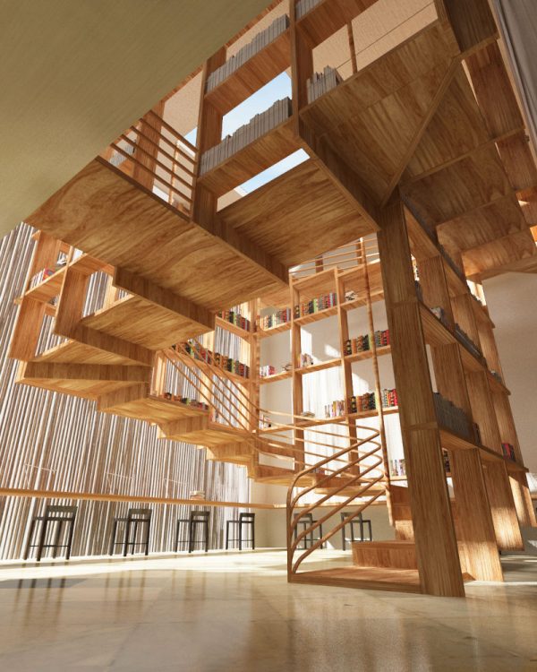 18. Ý tưởng kết hợp thư viện với cầu thang thực sự hoàn hảo trong thiết kế này. Cầu thang và thư viện như 1 khối thống nhất, lan can cong đem đến cảm giác vô cùng mượt mà.