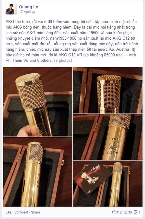 
Quang Lê hãnh diện khoe chiếc mic đắt tiền
