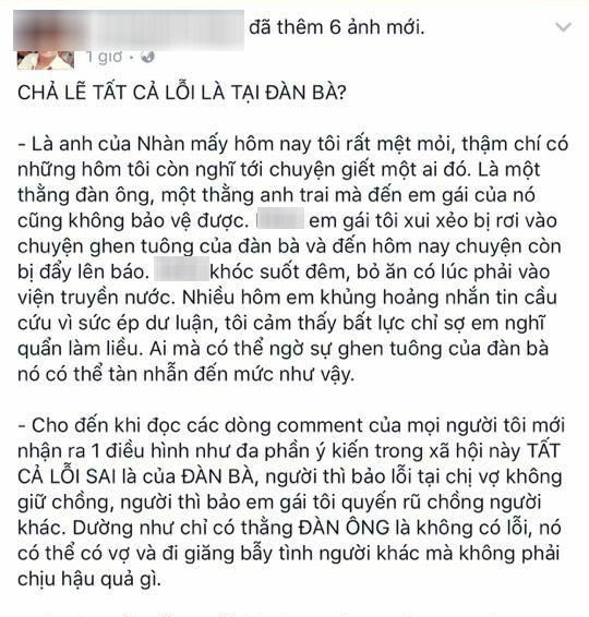 Chả lẽ tất cả lỗi l&agrave; tại đ&agrave;n b&agrave;? (Ảnh facebook)