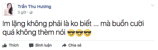 Trước đó, Thu Hương gây chú ý khi đăng tải dòng trạng thái đầy ẩn ý ngay sau khi Tuấn Hưng chia sẻ ảnh được fan nữ hôn. Nhiều người cho rằng cô đang ám chỉ việc này nhưng nhìn vào phản ứng của Thu Hương mới đây, có thể thấy bà xã Tuấn Hưng rất thoải mái.