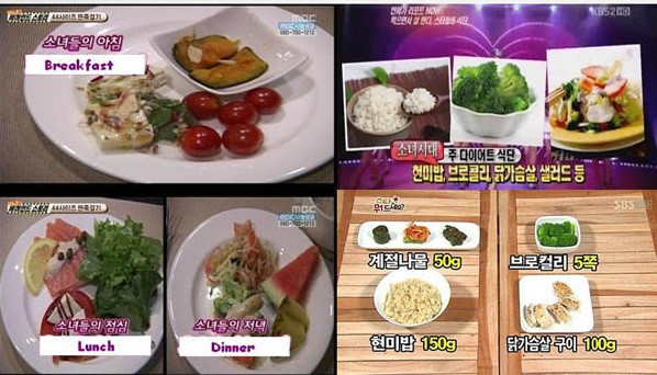 
 Bữa ăn trong ng&agrave;y của c&aacute;c th&agrave;nh vi&ecirc;n SNSD để kiểm so&aacute;t c&acirc;n nặng. Ảnh: MBC.
