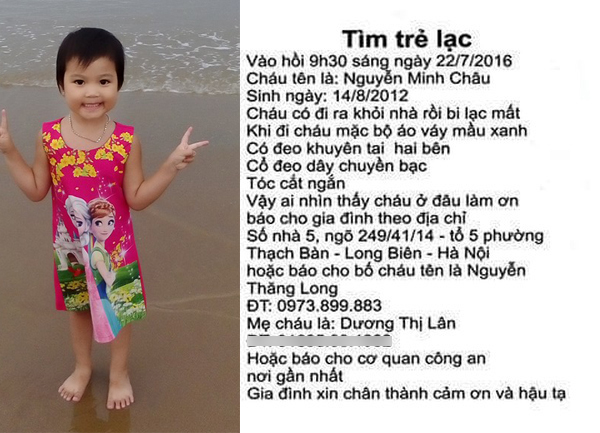 Ai biết thông tin gì về bé Minh Châu xin vui lòng giúp đỡ gia đình anh Long