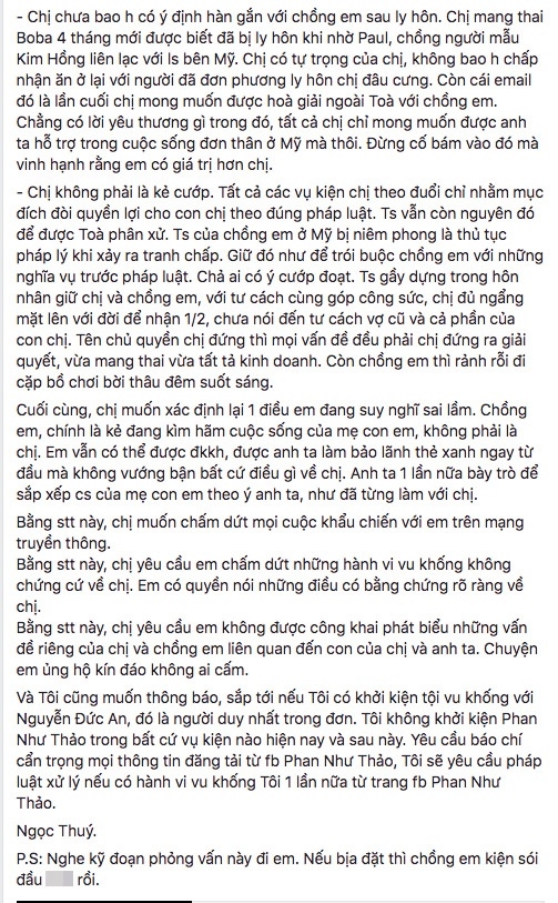
Tâm thư Ngọc Thuý gửi Phan Như Thảo.

