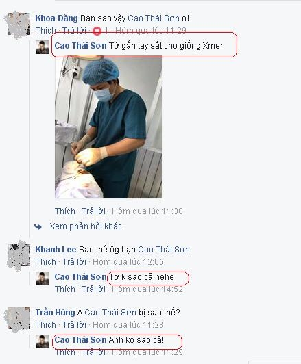 
H&igrave;nh ảnh ca sĩ Cao Th&aacute;i Sơn chia sẻ trong l&uacute;c b&aacute;c sĩ đang xử l&yacute; vết thương khiến fan th&oacute;t tim.
