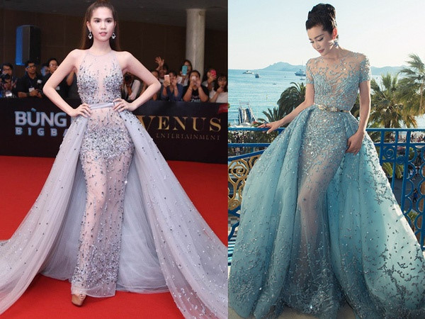 Ngọc Trinh tiếp tục xuất hiện tr&ecirc;n thảm đỏ với mẫu đầm đ&iacute;nh đ&aacute; lấp l&aacute;nh tr&ecirc;n nền vải xuy&ecirc;n thấu. Tuy nhi&ecirc;n, nhiều &yacute; kiến cho rằng trang phục mang nhiều n&eacute;t tương đồng với thiết kế thuộc bộ sưu tập Haute Couture xu&acirc;n h&egrave; 2015 của Zuhair Murad. Điểm đặc biệt ch&iacute;nh l&agrave; kiểu d&aacute;ng gần như giống đến 80% so với bản gốc.