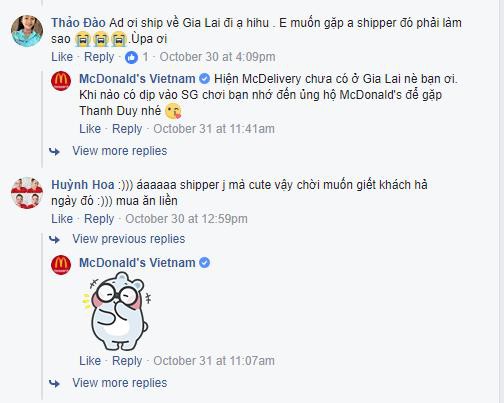 
Fanpage của McDonald’s Việt Nam nhận được vô số bình luận thú vị cả về người giao hàng lẫn dịch vụ McDelivery
