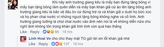 
Danh hài Hoài Linh lên tiếng xin lỗi thay cho hành động của Trường Giang.
