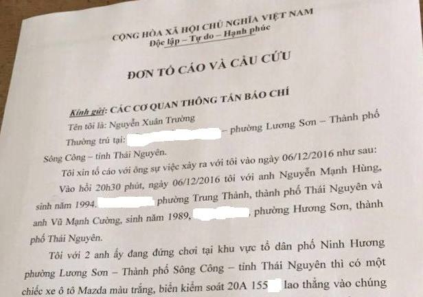 Đơn tố c&aacute;o của anh Nguyễn Xu&acirc;n Trường gửi c&aacute;c cơ quan chức năng. (Ảnh nh&acirc;n vật cung cấp)
