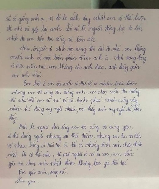 
K.T.L đăng tải bức thư Ngọc Huệ gửi cho chồng chị. Ảnh: FB K.T.L
