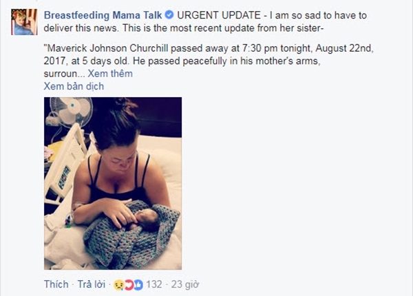 1 trong 2 bé trai đã qua đời khi được 5 ngày tuổi. Ảnh Breastfeeding Mama Talk