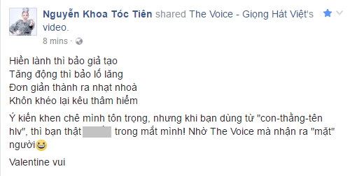 
Tóc Tiên thể hiện bức xúc trên trang cá nhân.
