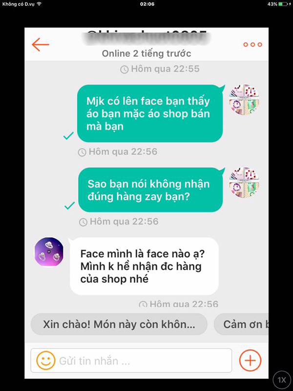 Khi T.L đối chất thì khách khăng khăng chưa nhận được hàng. (Ảnh: Facebook)