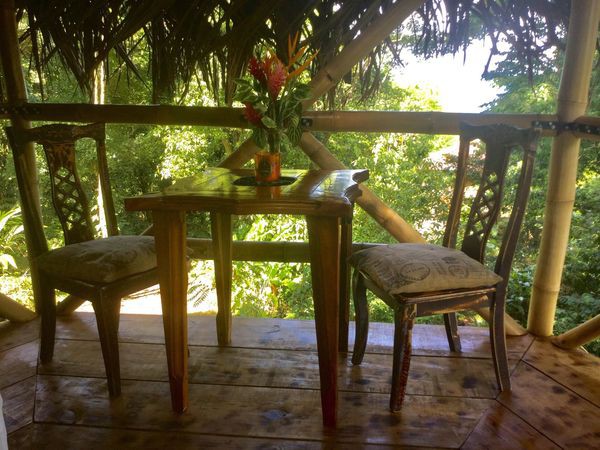 Một bộ bàn ghế nhỏ để du khách có thể ngồi thưởng thức tách trà hay bữa ăn giữa thiên nhiên hoang sơ của rừng nhiệt đới
