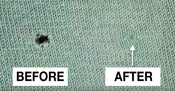 Trước và sau khi vá lại chiếc áo như mới.