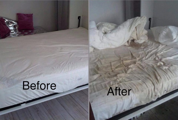 Chiếc ga giường trắng tinh tươm được khoác áo màu nâu cáu bẩn chỉ sau 3 tuần.