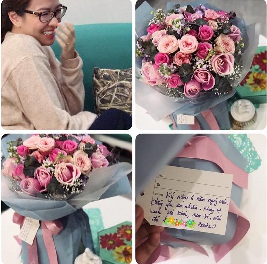 
Cựu MC thời tiết Đan Lê chia sẻ cảm xúc khi nhận được món quà ông xã tặng vào ngày Valentine cũng chính là ngày kỉ niệm 6 năm ngày cưới của cô và đạo diễn Khải Anh. Nữ MC hạnh phúc khoe: “Nhận được điện hoa của chồng ở công ty mà giật hết cả mình. Em cũng yêu chồng em lắm ạ! Cảm ơn anh chồng vì sau nhiều năm bên nhau vẫn luôn làm em bất ngờ hạnh phúc!”.
