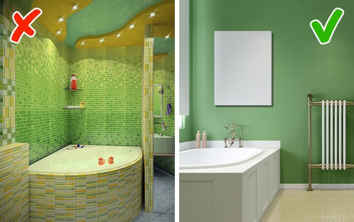 7. Không lạm dụng các chi tiết trang trí: Bạn mê mệt kiểu gạch ốp tường màu sắc, cách bố trí đèn lung linh ở phòng tắm resort? Tuy nhiên, bạn cần cân nhắc vì khu WC ở gia đình thường nhỏ hơn nhiều, không thể làm vệ sinh thường xuyên như ở các khu nghỉ.