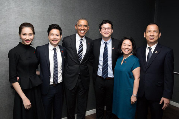 Thu Thảo và Trung Tín trong cuộc gặp gỡ Nguyên Tổng thống Mỹ Barack Obama vào tháng 5/2016.