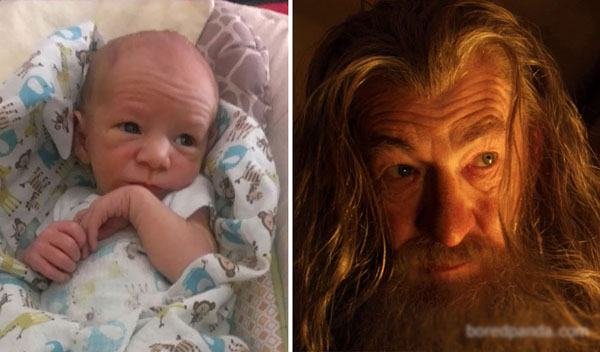 
Cái trán đầy nếp nhăn khiến em bé sơ sinh trông như Gandalf.
