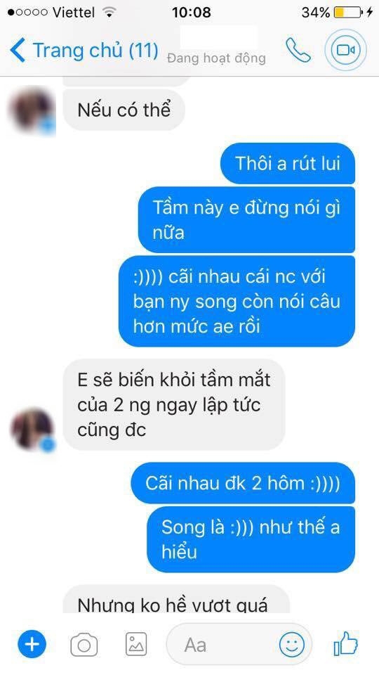 
​T.A nhắn tin trách móc X vì quay sang yêu bạn thân lúc cãi nhau.
