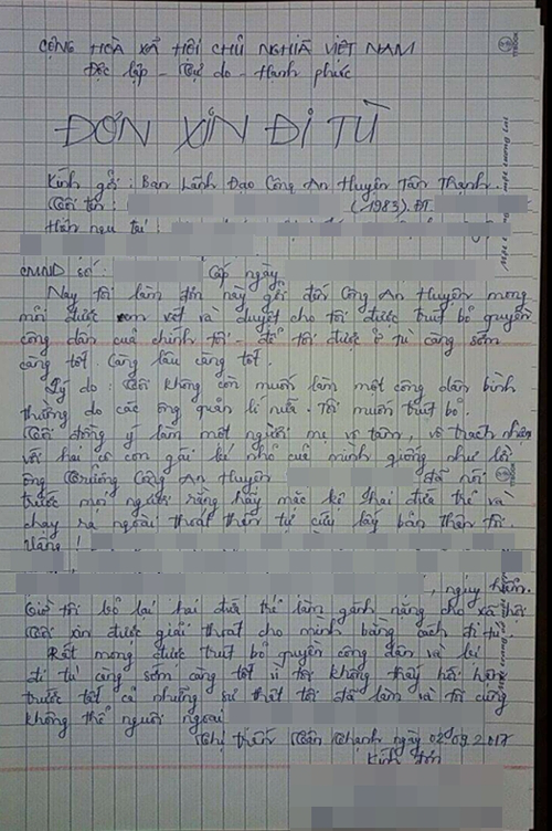 Quá uất ức chị L. viết đơn xin đi tù để minh oan cho mình.