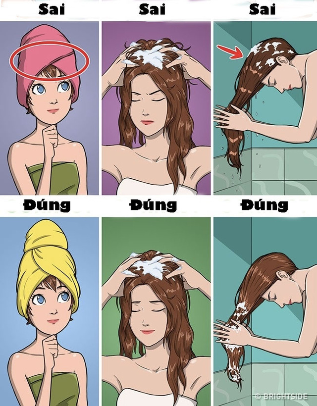 • Làm khô tóc ướt bằng một chiếc áo phông thay vì dùng khăn tắm để mái tóc không bị rối.