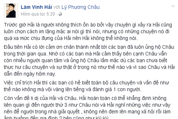 
Lâm Vinh Hải lên tiếng về vụ vợ cũ tố cáo.
