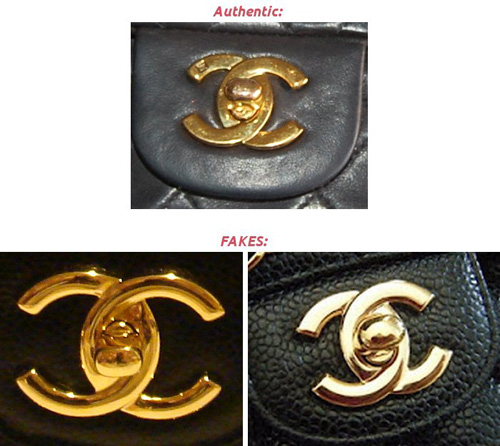
Logo Chanel hàng xịn (trên) và hàng nhái (dưới).
