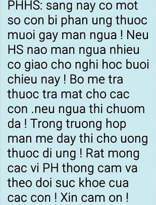 
Tin nhắn gửi phụ huynh học sinh của THCS Quang Trung. Ảnh Internet.

