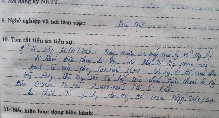 Tiền án của đối tượng Quang. Ảnh: Đ.Tuỳ