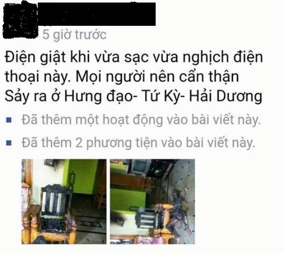 
Tin đồn thất thiệt nói về người dân xã Hưng Đạo, huyện Tứ Kỳ (Hải Dương) bị điện giật tử vong khi đang sạc điện thoại. Ảnh: Chụp màn hình Facebook
