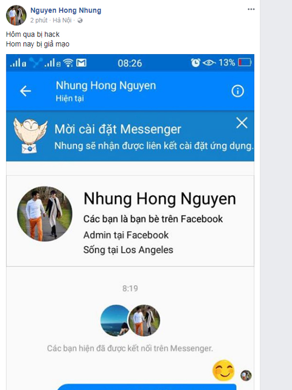 Vợ Xuân Bắc tung bằng chứng bị giả mạo Facebook.