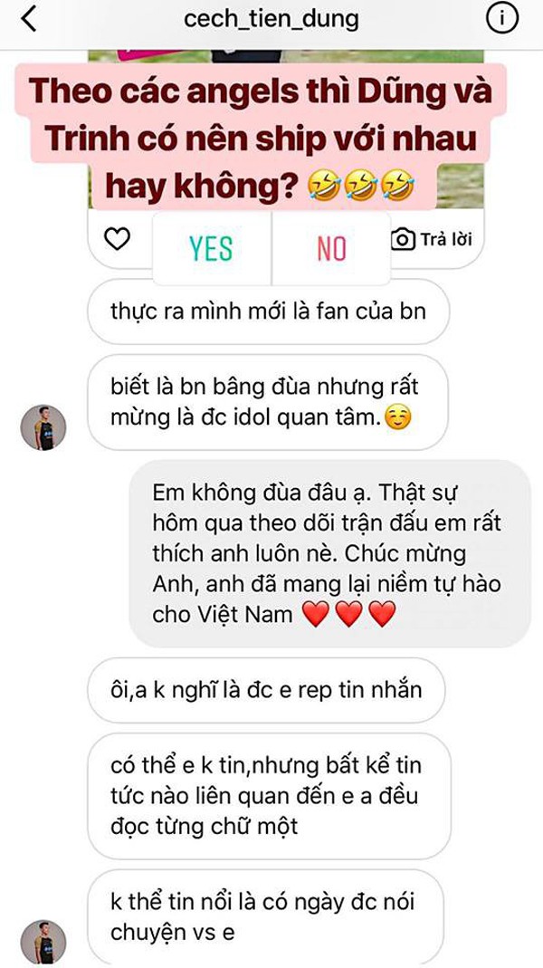 
Bùi Tiến Dũng nhận là fan của Angela Phương Trinh.
