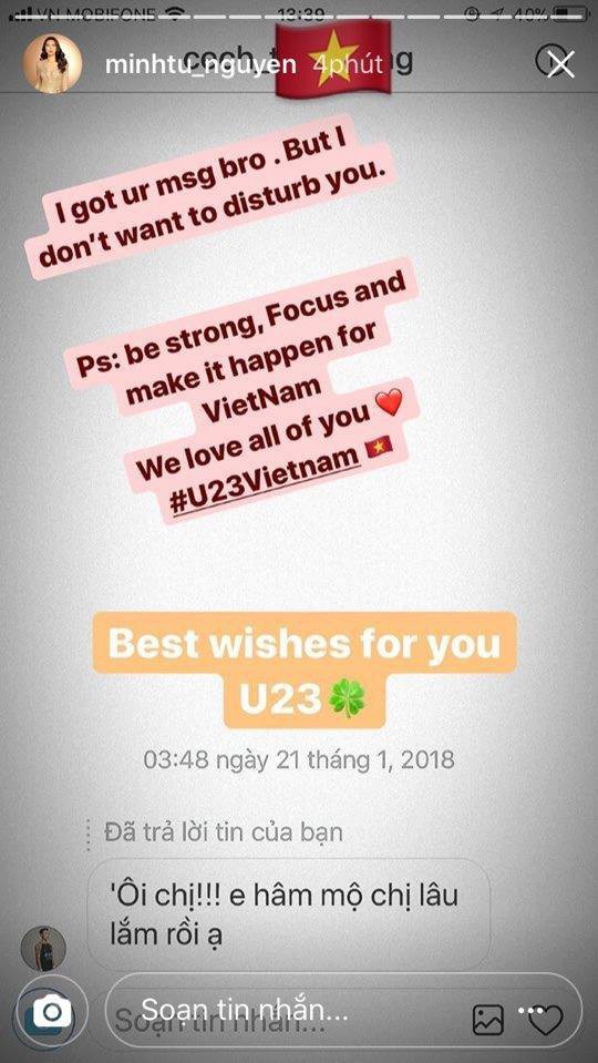 Còn Minh Tú sau khi nhắn tin riêng cho Tiến Dũng thì được anh chàng hào hứng đáp trả thế này đây!.