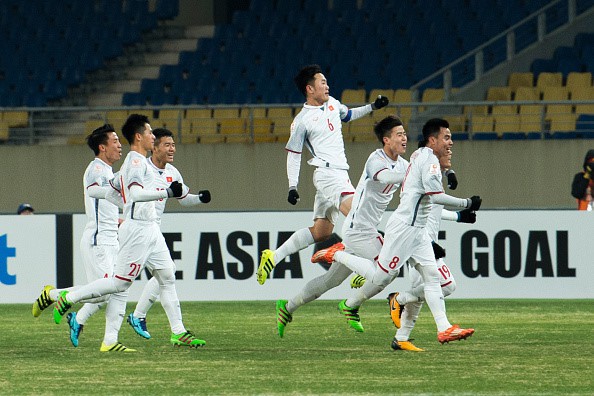 Sau chiến thắng ở trận bán kết, hình ảnh đội tuyển U23 Việt Nam đã ghi sâu trong trái tim người hâm mộ. Ảnh: AFC 