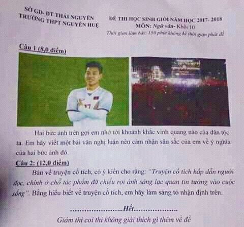 Đề thi có hình ảnh của cầu thủ Văn Thanh, đội tuyển U23 Việt Nam.