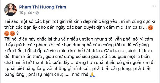 Hương Tràm đăng dòng trạng thái được nhiều người cho là nhắm đến Chi Pu.