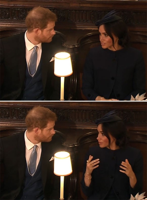 
Harry được cho là có trận cãi vã nhỏ với Meghan bên trong nhà nguyện St. George, lâu đài Windsor trong thời gian chờ đợi hôn lễ của Công chúa Eugenie bắt đầu. Ảnh: ITV.
