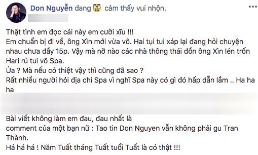 Don Nguyễn lên tiếng giải thích về bức ảnh xuất hiện cùng Trấn Thành.