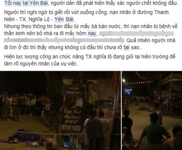 
Đoạn thông tin về việc phát hiện thi thể không đầu được đăng tải trên mạng xã hội gây hoang mang trong dư luận.
