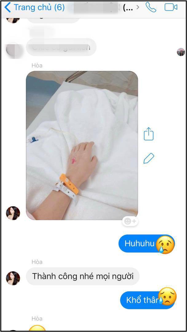 Đoạn tin nhắn của Hòa Minzy cùng ekip sau khi phẫu thuật dạ dày.