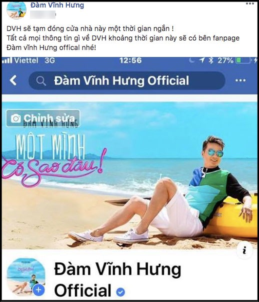 Sau khi xin lỗi về những sự cố xảy ra trong tiệc sinh nhật, Đàm Vĩnh Hưng đã tuyên bố đóng cửa Facebook cá nhân một thời gian.
