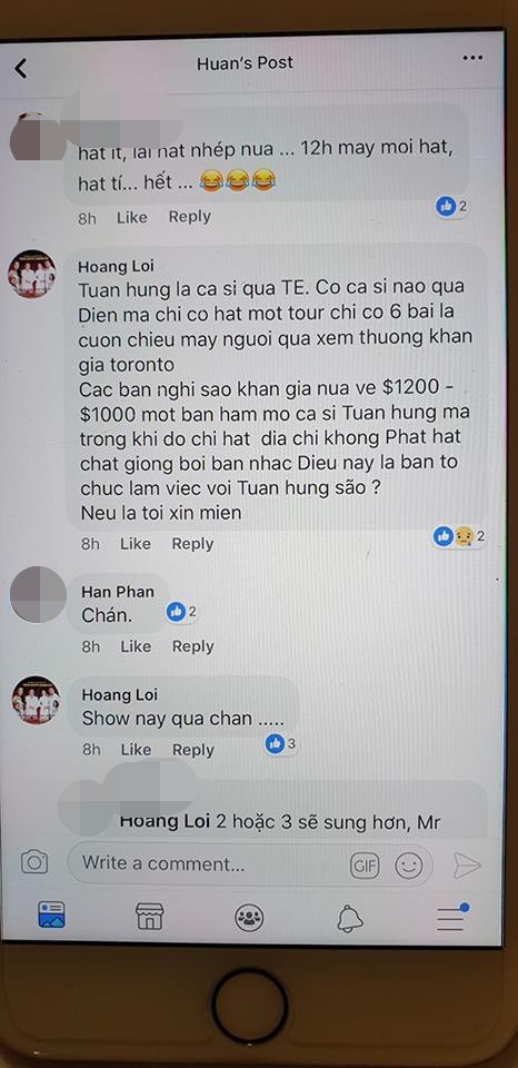 Bình luận chê bai Tuấn Hưng của bầu show Hoàng Lợi