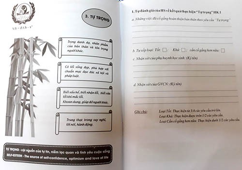 Bảng tự đánh giá của học sinh THPT Đinh Tiên Hoàng về kết quả thực hiện các tiêu chí: tự trọng, tự chủ, tự tin, tự học tập sáng tạo.