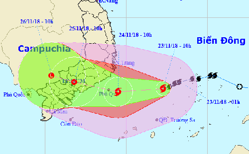 Hướng đi của bão Usagi theo dự báo của Trung tâm khí tượng thủy văn Trung ương.