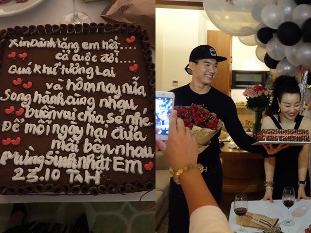 Nam người mẫu viết lời yêu thương trên bánh kem gửi bạn gái Thu Huyền.
