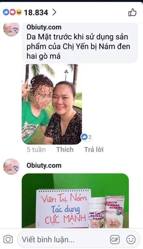 Chị Hương tố cáo fanpage Obiuty.com bịa đặt tên mình, dựng chuyện để quảng cáo viên nang Amlux Facial Beaty công khai. Ảnh: X.Thắng