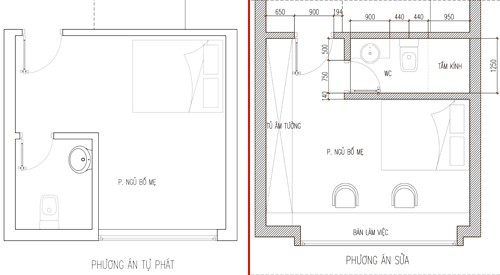 
Kiến trúc sư đã sửa lại phòng ngủ tầng hai cho gia chủ khắc phục các nhược điểm trước đó. Ảnh: Trịnh Hải Long.
