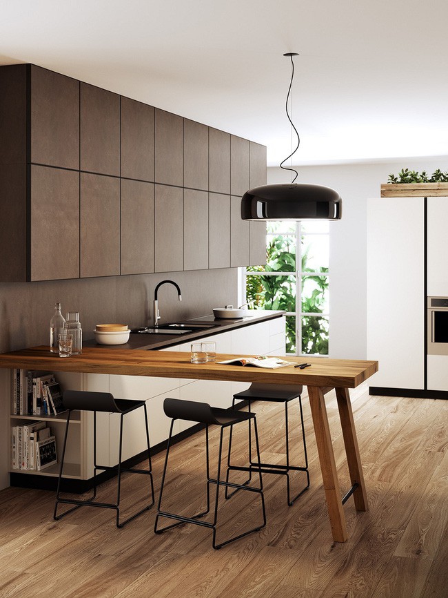 Chiếc bàn gỗ này trông như một thiết kế ghế cỡ lớn được đặt trong nhà bếp vậy. Nếu bạn thích sự độc đáo thì nên chọn thiết kế này và bạn cũng có thể tự làm ra cái bàn giống như thế.