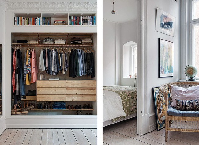 Phòng ngủ yên tĩnh và gọn gàng trong không gian hẹp nhưng vẫn đầy đủ ánh sáng và tiện ích.